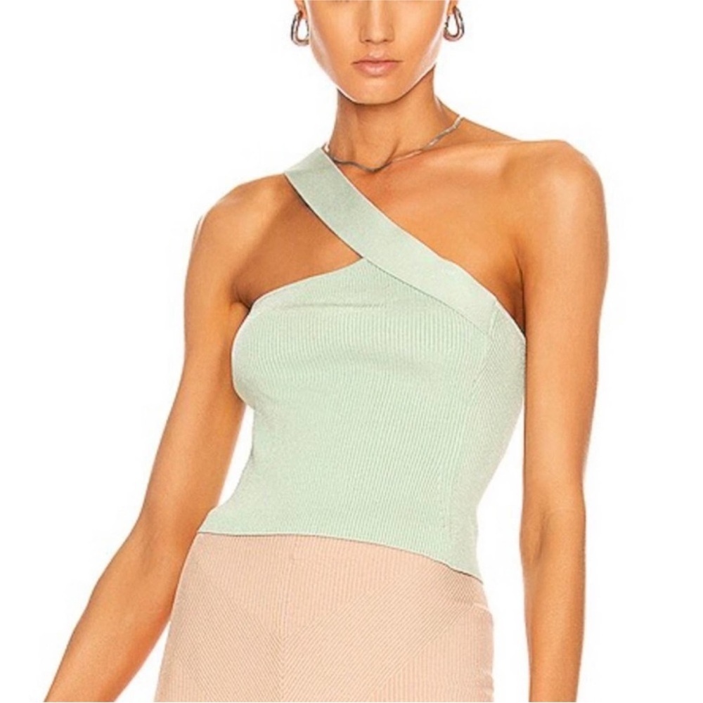 Gauge81 Selas Rib Knit One Shoulder Sleeveless Halter Neck Top Green Sz S